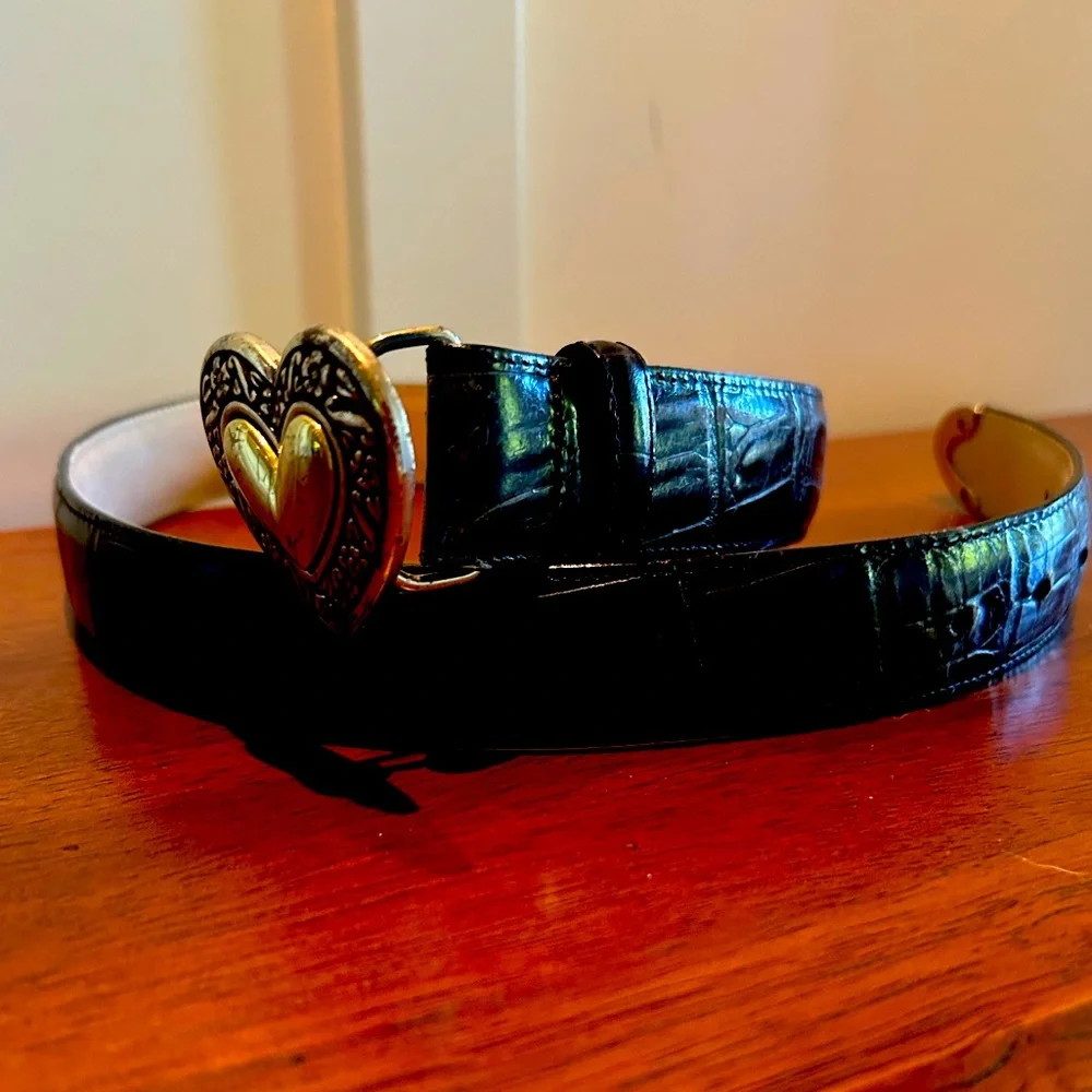 Brighton Black Leather Belt with Heart Buckle - Picture 2 of 3